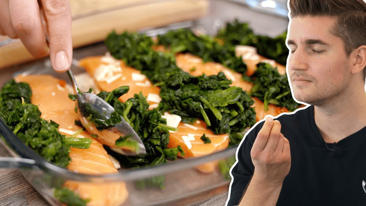 Lachs und Spinat mit Vollkornnudeln im Backofen | Meal Prep