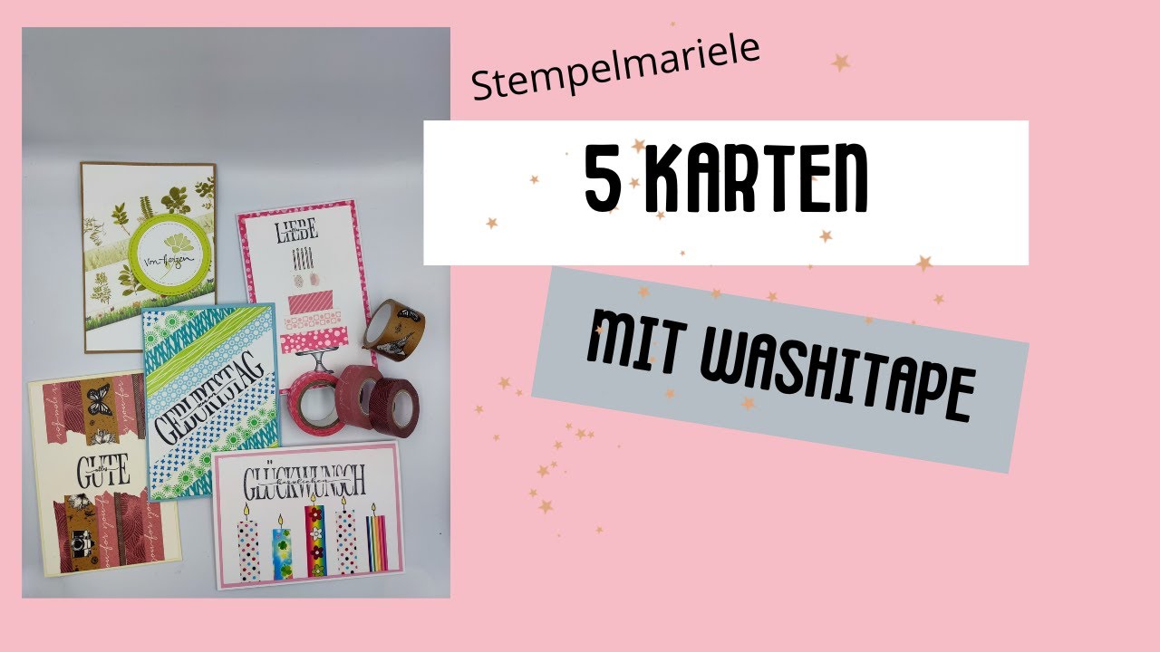 5 Karten mit Washitape/ Washi tape basteln - als Hintergrund oder Motiv eingesetzt