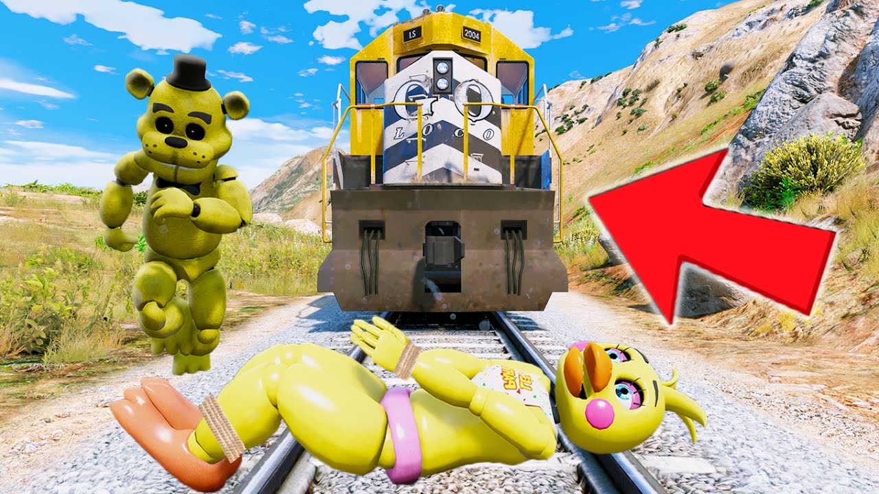 GOLDEN FREDDY SAVES CHICA FROM THE TRAIN HITTING HER! (GTA 5 Mods) RedHatter