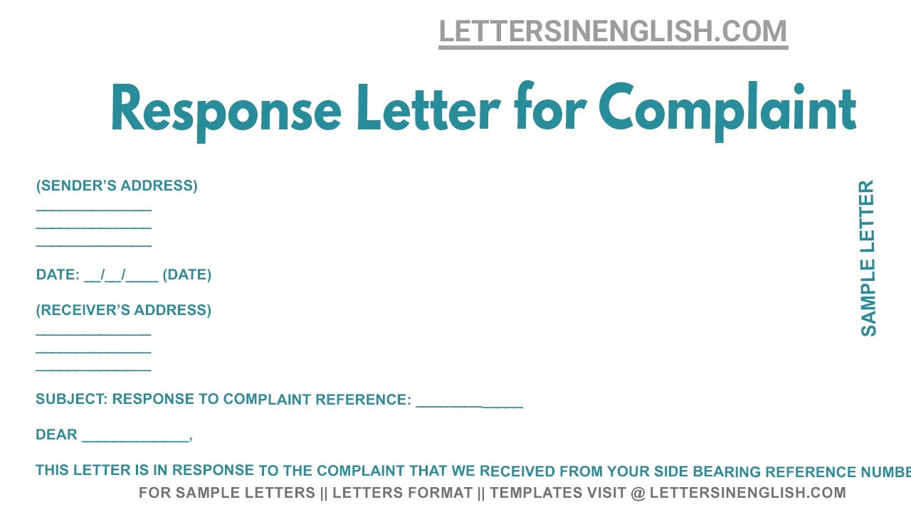 Response Letter For Complaint