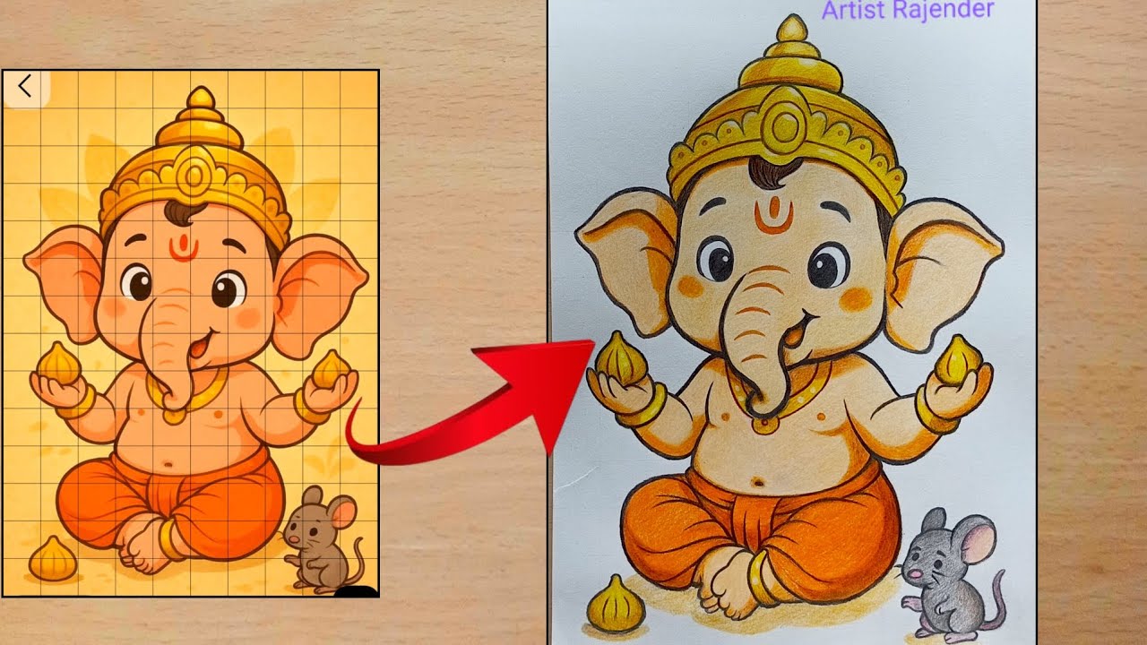 Easy Bal Ganesha Drawing | How to draw lord Ganesh | Ganesh chaturthi Drawing, Step by Step ✨
