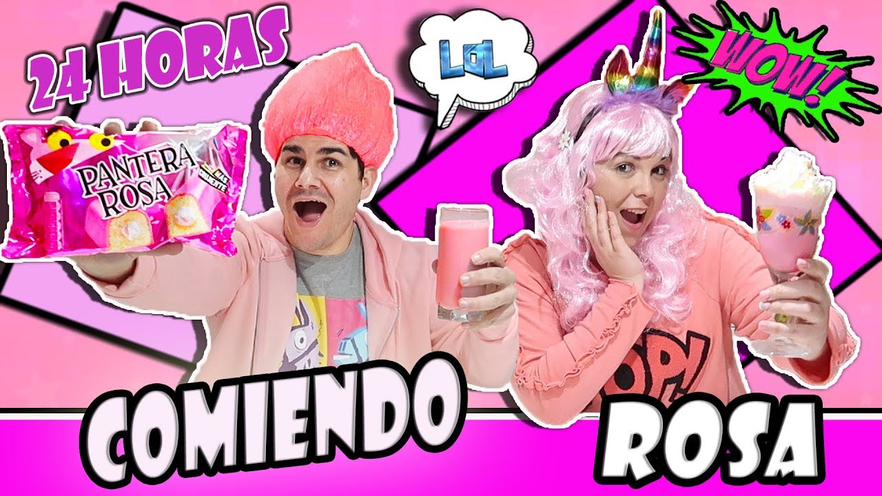 24 HORAS COMIENDO ROSA All Day eating Pink food for 24 hours LOL Retos Divertidos