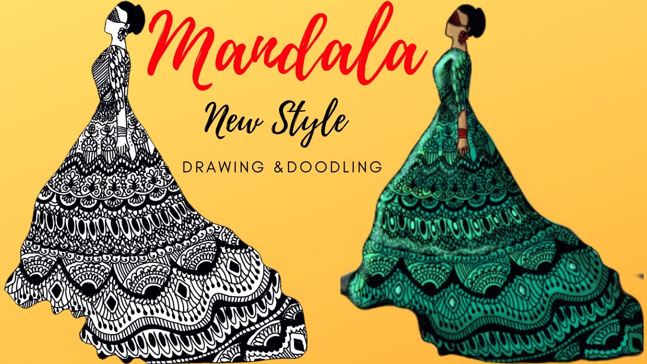 How to draw Mandala girl dress | Fashion illustration| Mandala art for beginners|💃