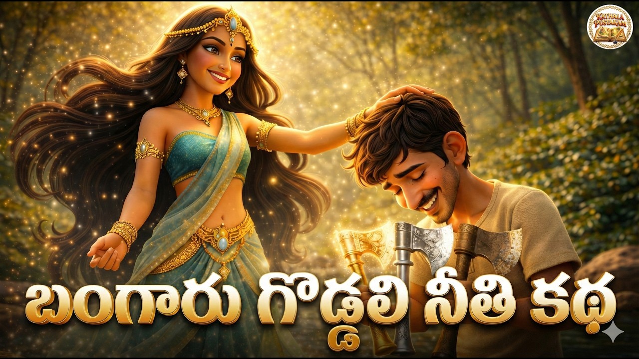 బంగారు గొడ్డలి నీతి కథ | The Gold Axe | Telugu Moral Story | Cartoon Stories | Kathala Pustakam