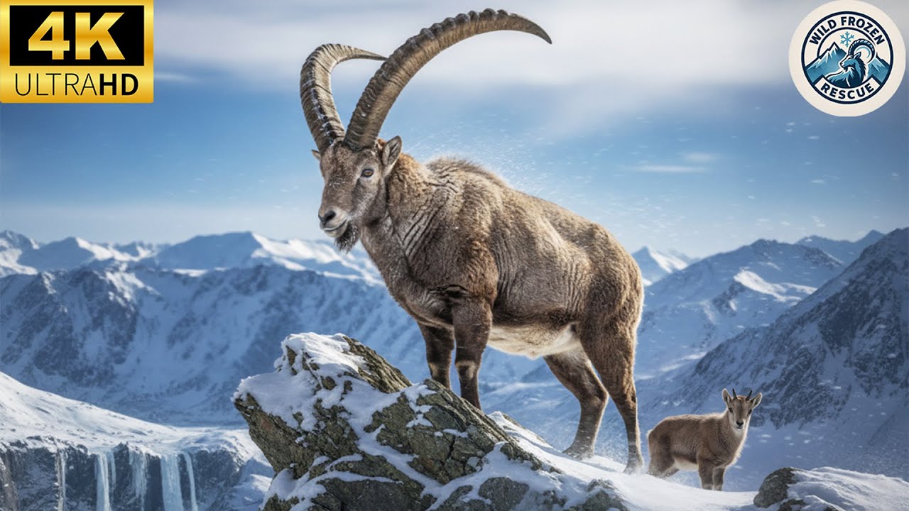 Siberian Ibex Risks His Life to Save His Frozen Baby on a Deadly Cliff