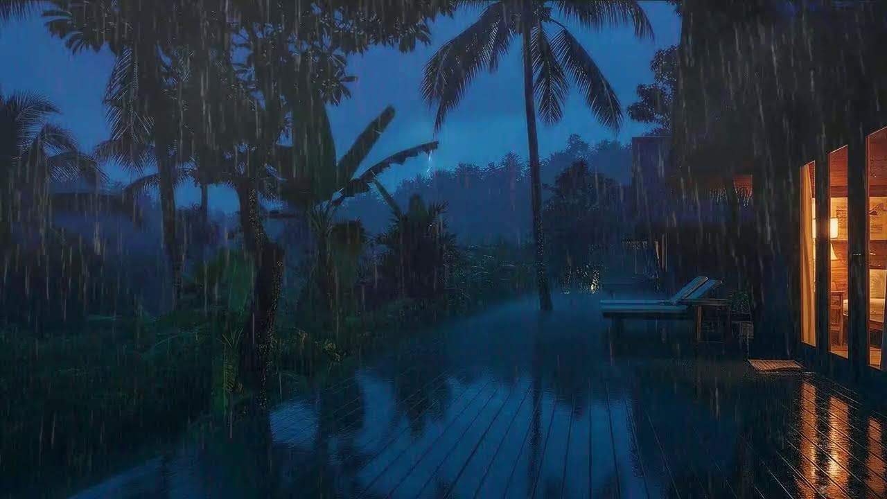 Drift to Sleep with Steady Rainfall and Rolling Rumble at Forest Cabin Terrace 🌧️