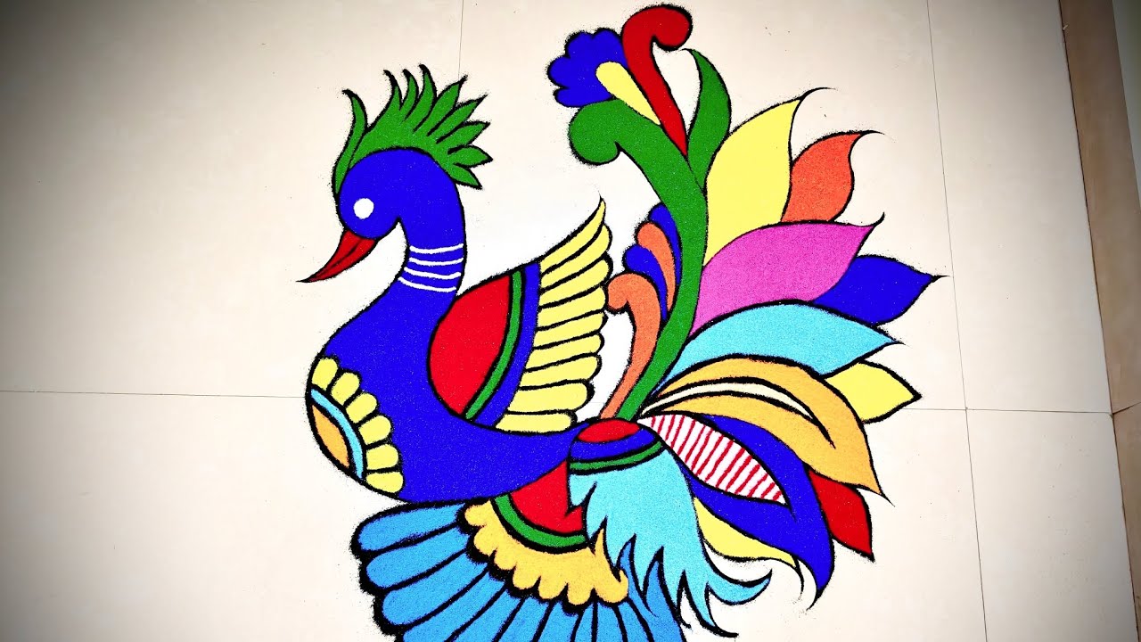 Freehand Beautiful Peacock 🦚🦚🦚 Rangoli 🎉