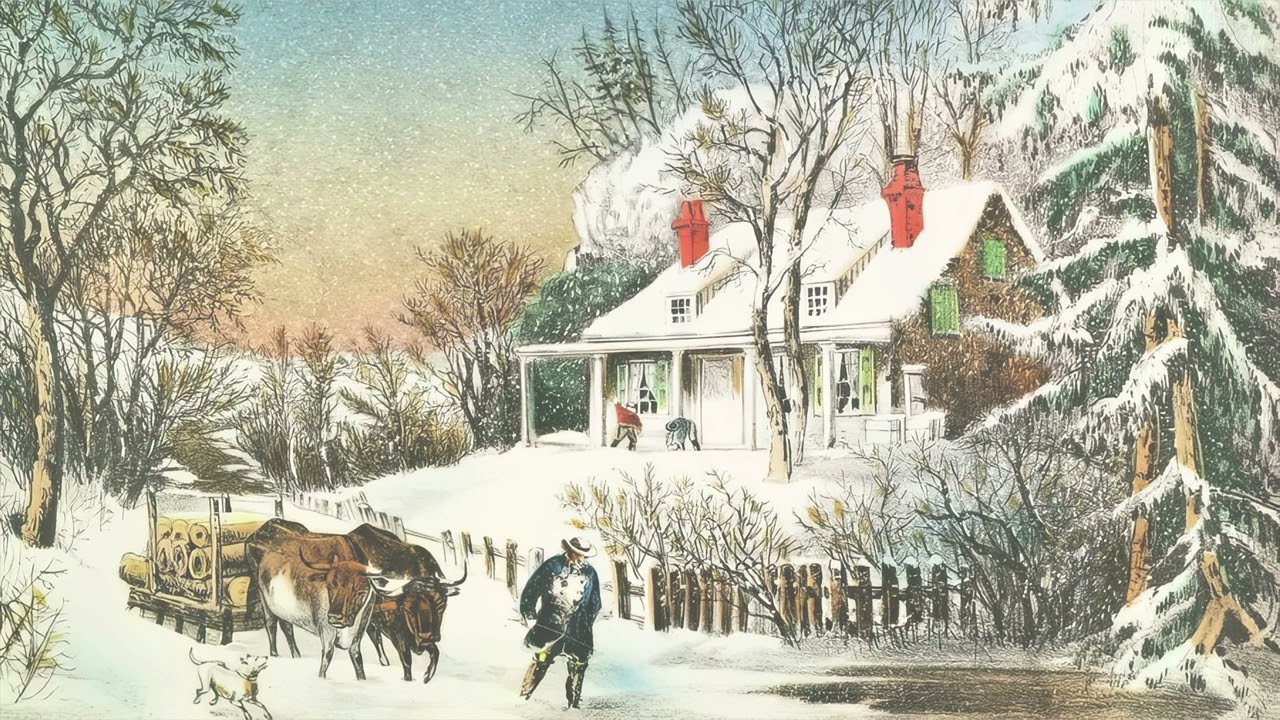 4K Christmas TV Art | Vintage American Art | Winter Rural Life Illustration, Landscape