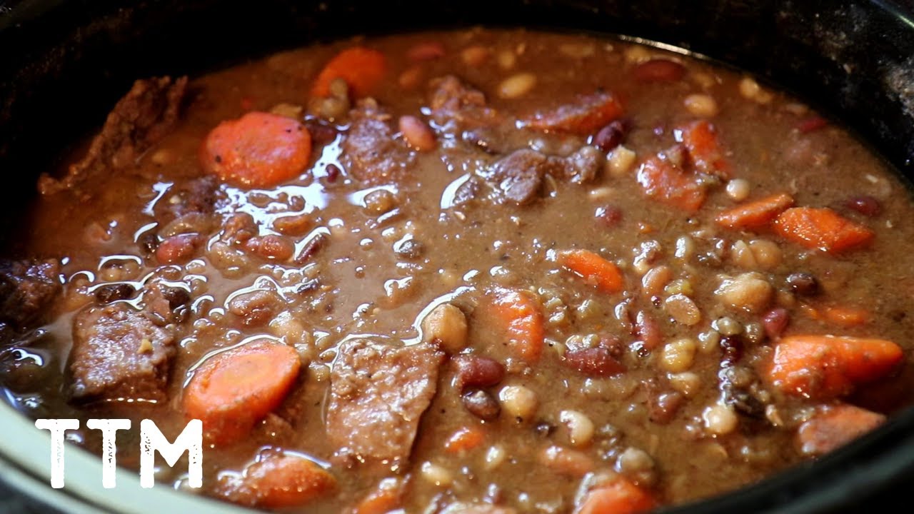 EASY Slow Cooker Beef and Beans