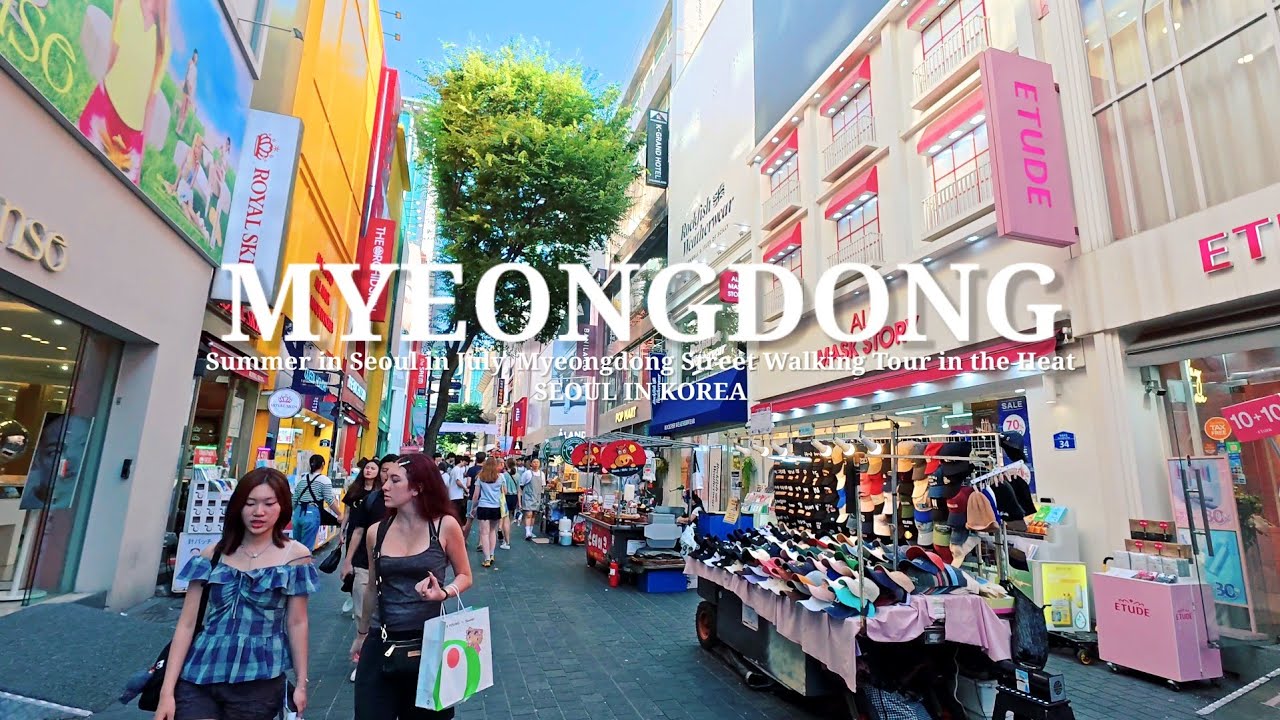 4K Summer in Seoul in July, Myeongdong Street Walking Tour in the Heat 서울의 여름 7월, 폭염 무더운 명동거리 워킹투어