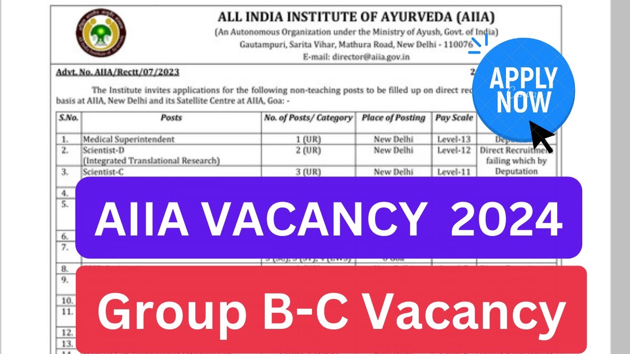 AIIA VACANCY 2024 || Non Teaching Vacancy All India Institute of Ayurveda Vacancy 2024 