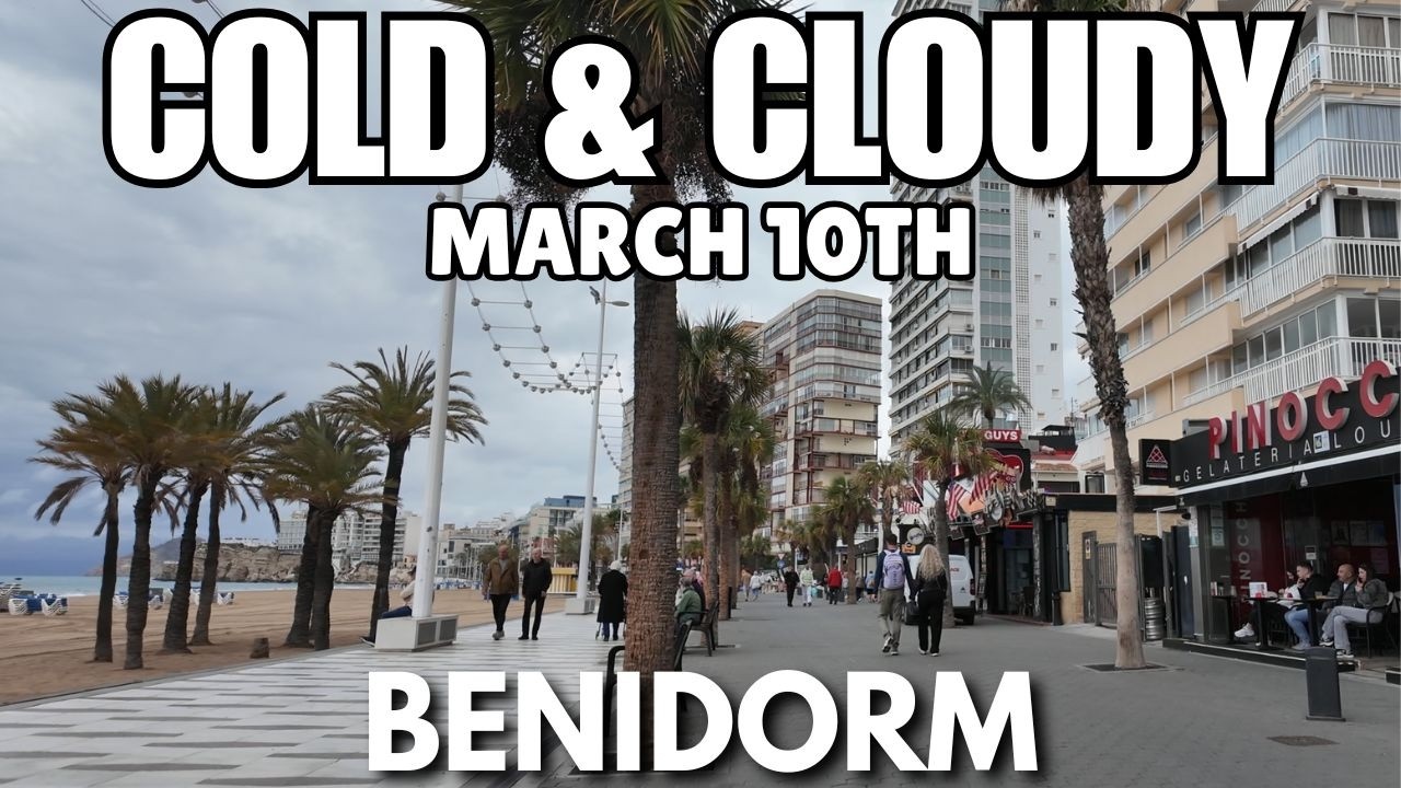 Benidorm - Busy Levante Beach With Cold & Cloudy Weather Today! ☁️