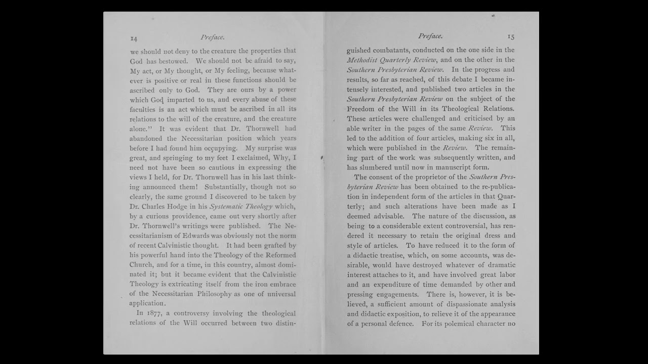 J.L. Girardeau, The Will in its Theological Relations, preface