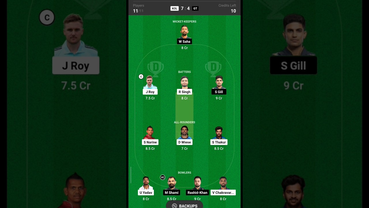 kol vs gt dream11, kkr vs guj dream11 team, kolkata knight riders vs gujarat titans dream11 team,