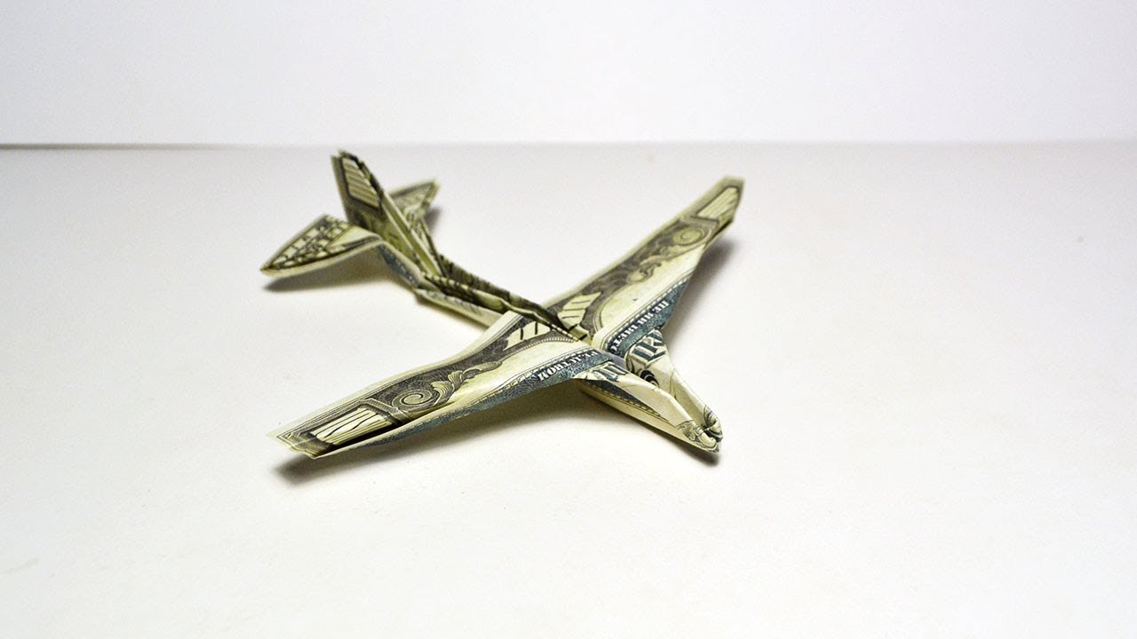Money Airplane B-52 Stratofortress Origami Dollar Tutorial DIY Folded No glue and tape