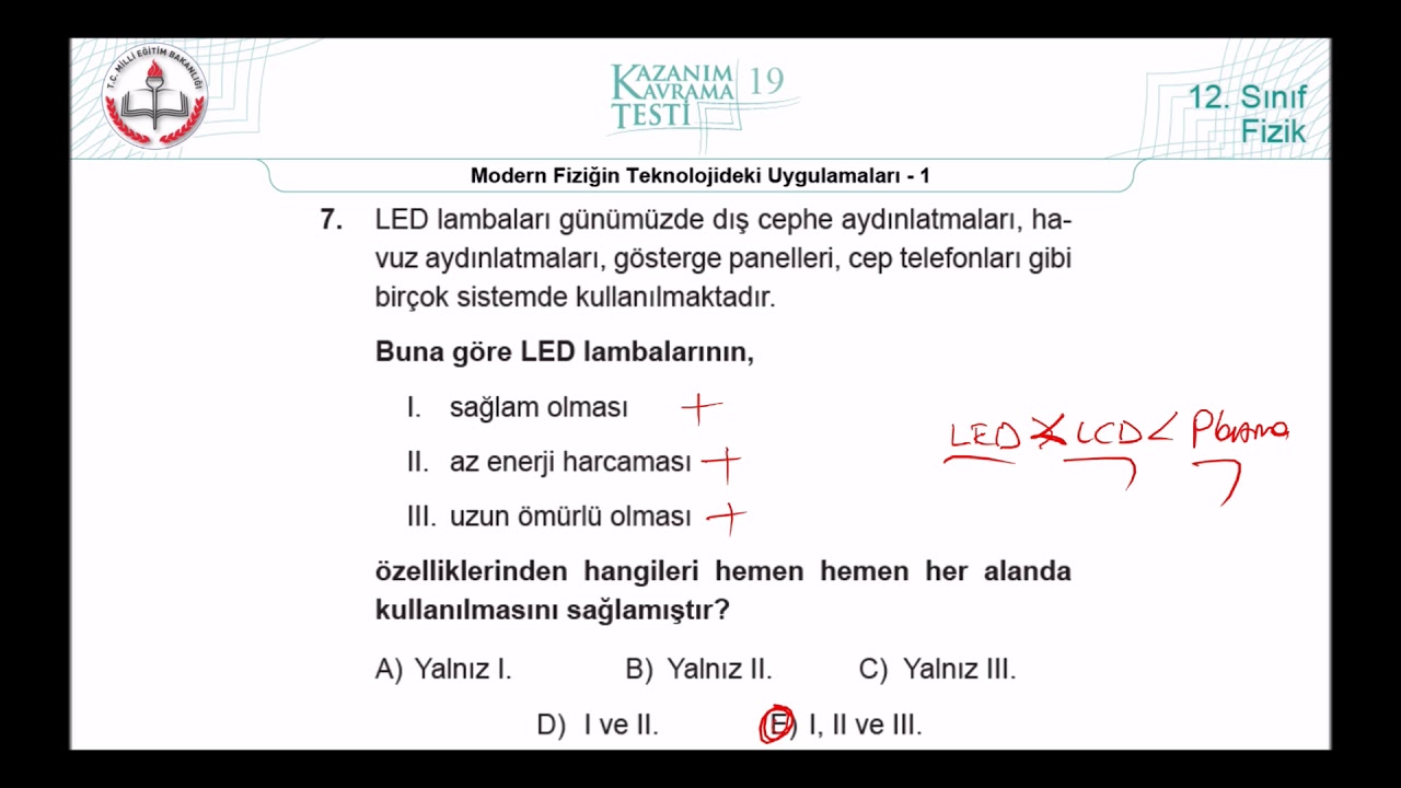 12.Sınıf MEB Fizik Kazanım Kavrama Testi-19 (Fiziğin Teknolojik Uygulamaları-1) [2018-2022] +PDF