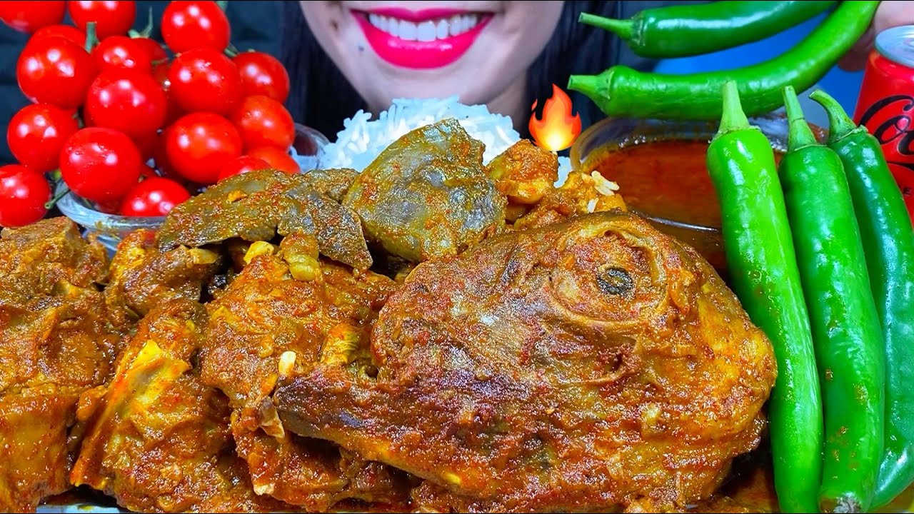 ASMR SPICY MUTTON CURRY, MUTTON HEAD & LIVER CURRY, CHILI, RICE MUKBANG MASSIVE Eating Sounds