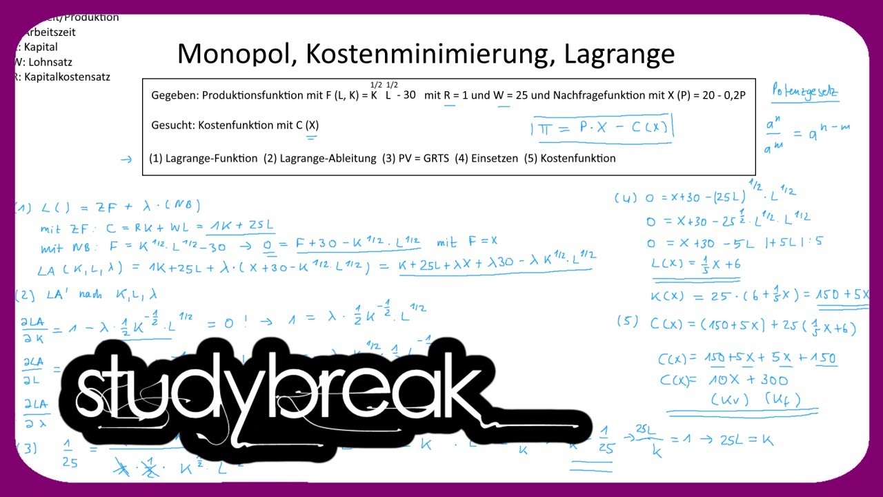 Monopol, Kostenminimierung, Lagrange | Preistheorie