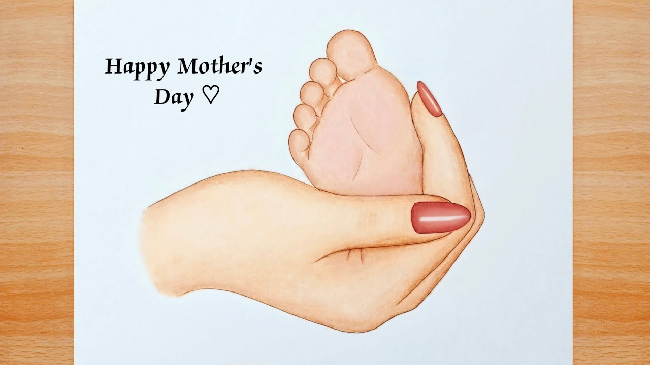 Baby's Tiny Foot in Mom's Hand | Mother's Day Drawing - Easy Step By Step | Drawing Tutorial