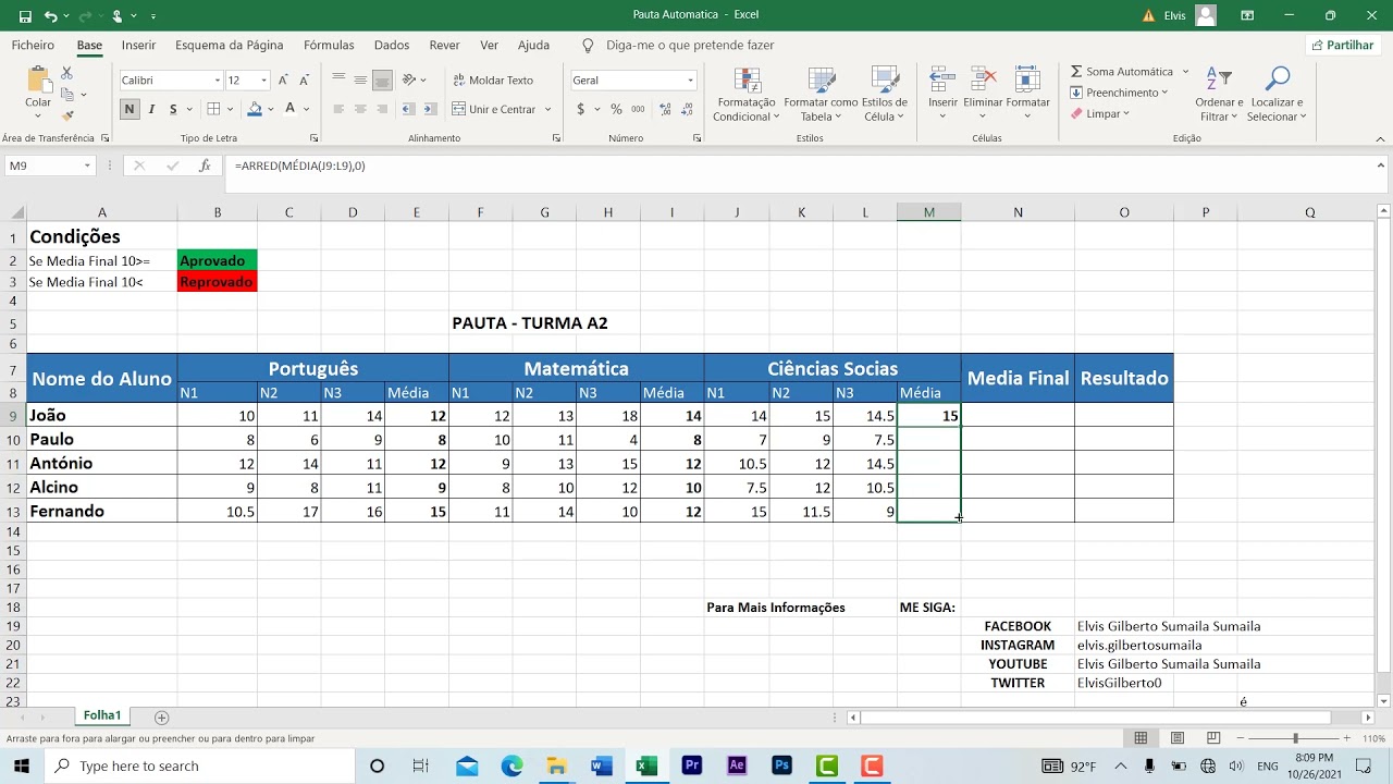 Como Criar Uma Pauta Que Calcule Automaticamente Médias Parciais, Média Final E Resultado Dos Alunos