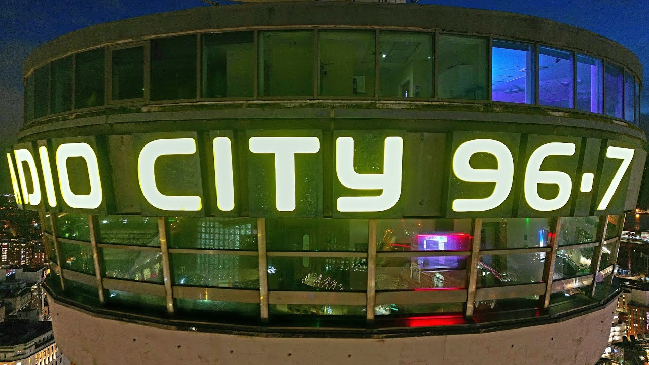 Radio City Tower, Liverpool at night - DJI Mini 3 Pro.