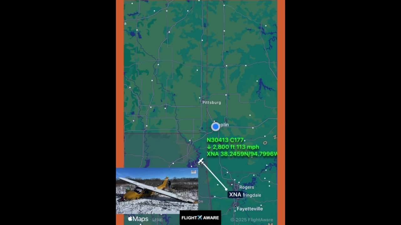 Plane crashes into Kansas marsh after taking off from XNA/Northwest Arkansas Airport