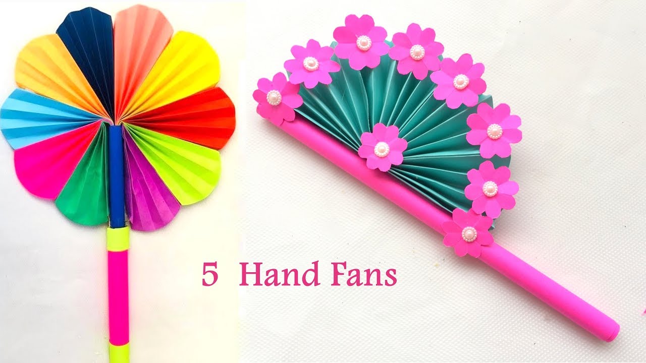 5 Paper Hand Fans | DIY | best out of waste |Art and craft ideas | Paper craft | Easy craft