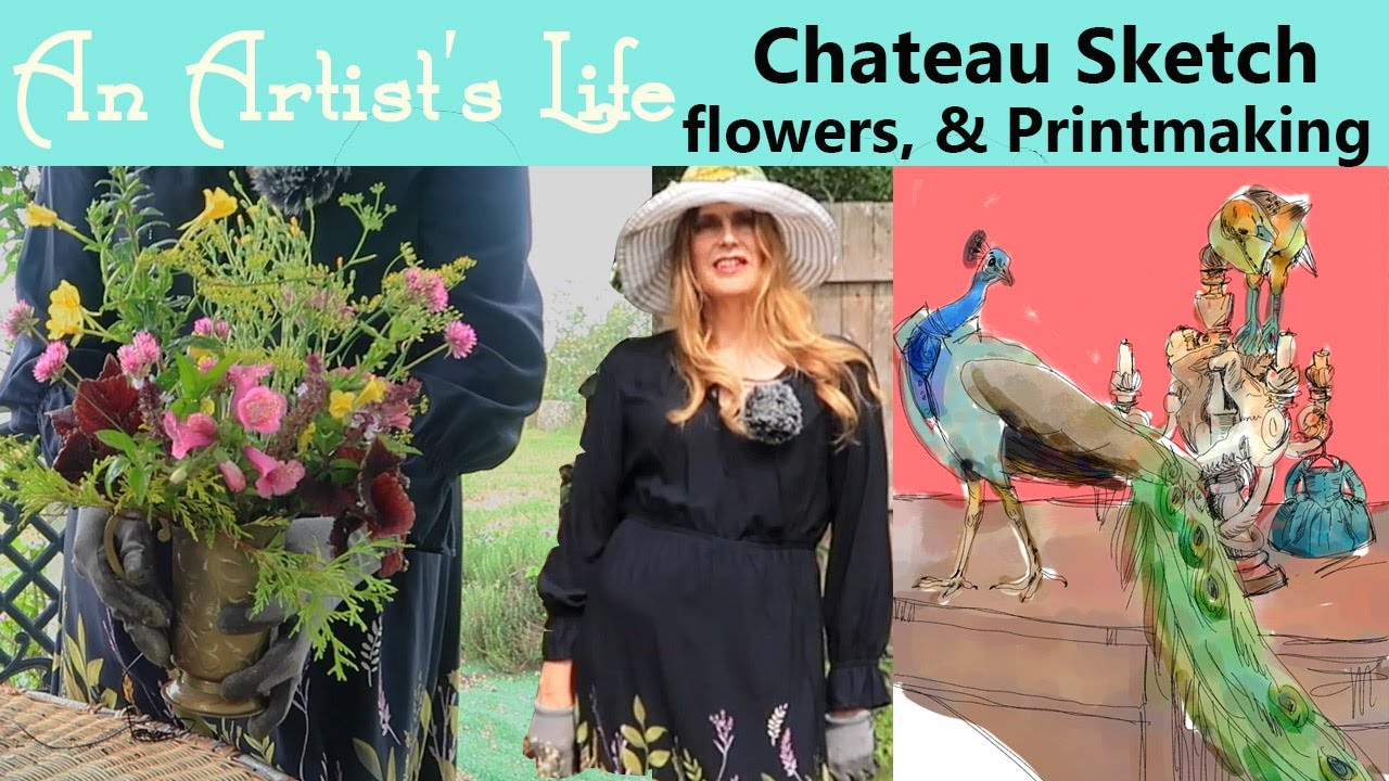 Another Chateau Lalande Sketch | Simple Flower arrangement | Gelli Plate Print Making | Floral Fri.