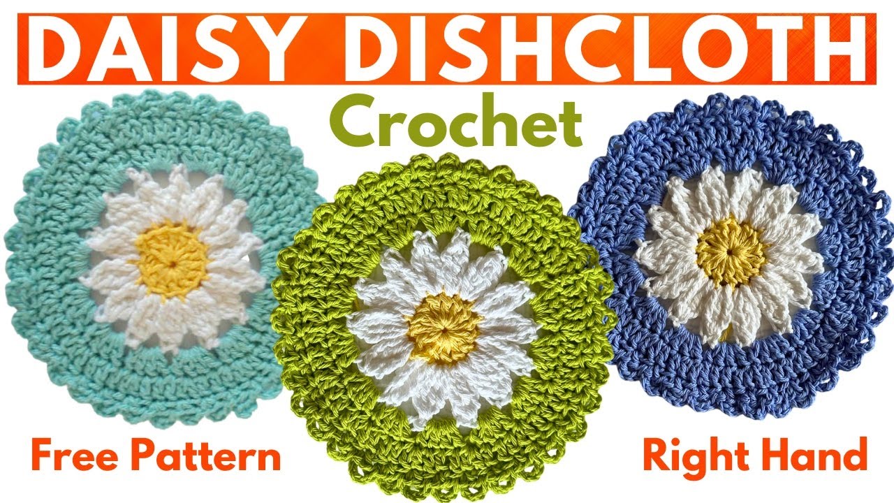 🌼 Crochet a DAISY DISHCLOTH with me. Coaster too! Right Handed
