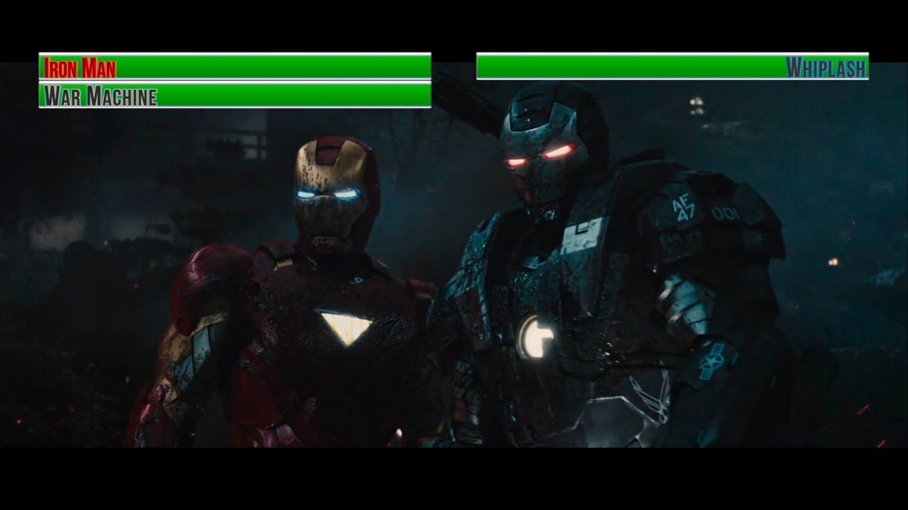 Iron Man and War Machine vs Whiplash...with healthbars