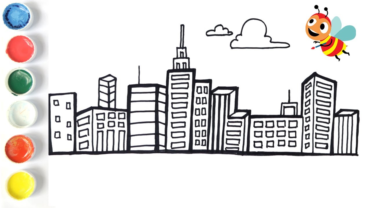 Easy Drawing for Kids | How to Draw and Paint City Buildings