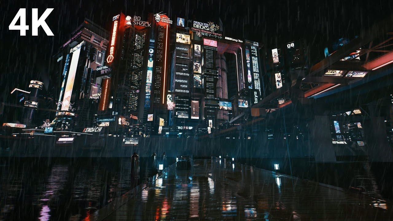 Neon Noir: Eternal Rain on Cyberpunk Streets 🌃🌧️ 10 Hour ASMR for Sleep, Study