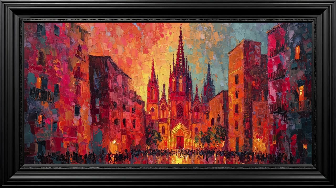 Cathedral City Square | Vibrant Oil Painting | 30 Min Relaxation 4K | No Audio