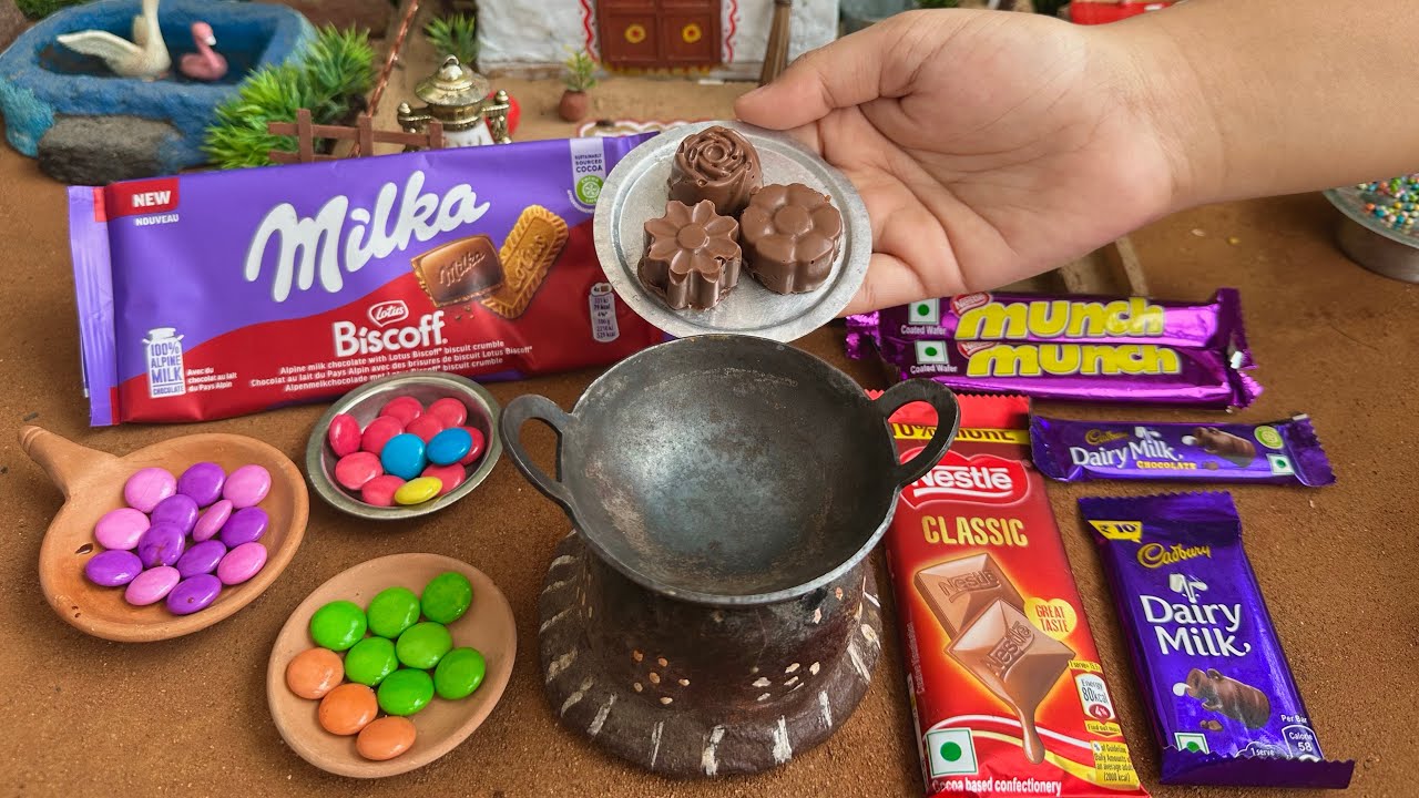 Miniature All Chocolate Flower Making l Miniature Dairy Chocolate Recipe l Mini Cooking l 