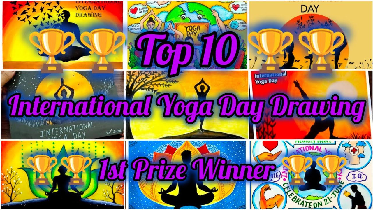 International Yoga Day Poster Drawing // 1st Prize winner🏆 drawings // Top 10 Yoga Day Best Drawing