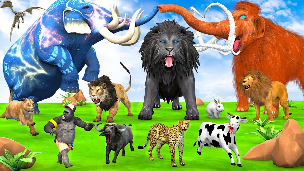 The Ultimate Battle 40 Wild Animals Mammals vs GIGA T-REX Dinosau Epic Run Zigzag Down Course