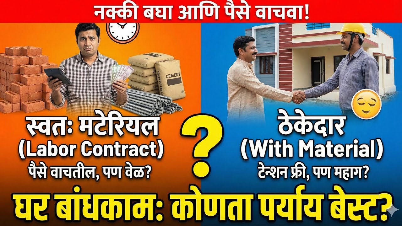 घर बांधताना कॉन्ट्रॅक्टरला 'With Material' काम देऊन चूक करताय का? नक्की पहा आणि लाखो वाचवा #bandhkam