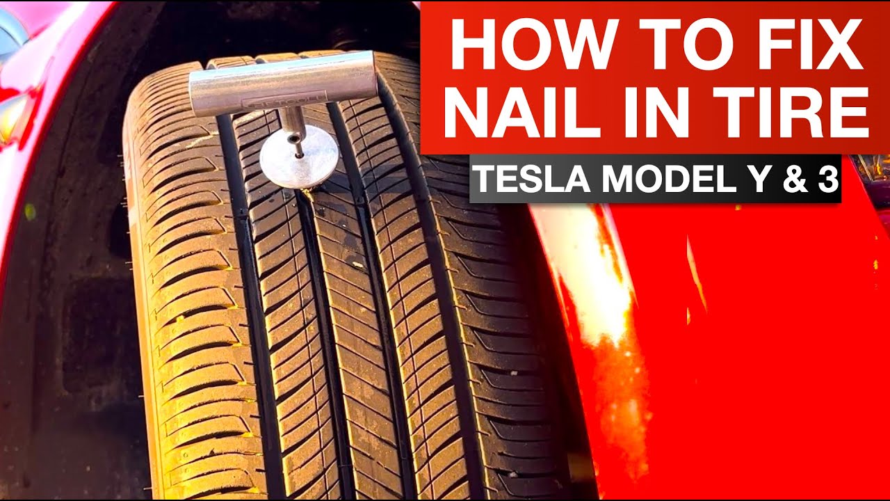 Tesle Model Y & Model 3 - Fixing Flat Tire w/Nail - Patching a Tire