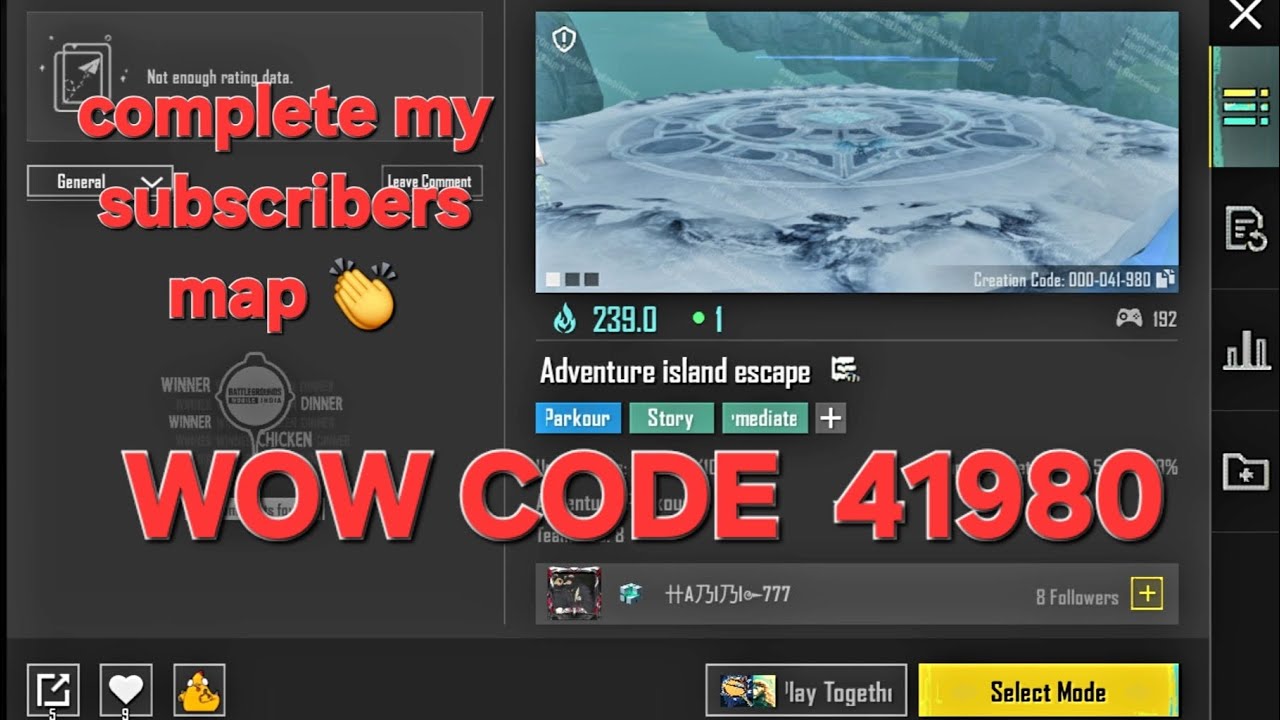 Bgmi wow Parkour map code 41980 | Adventure is land escape | #bgmilive#bgmi #pubg #pubgmobile#41980