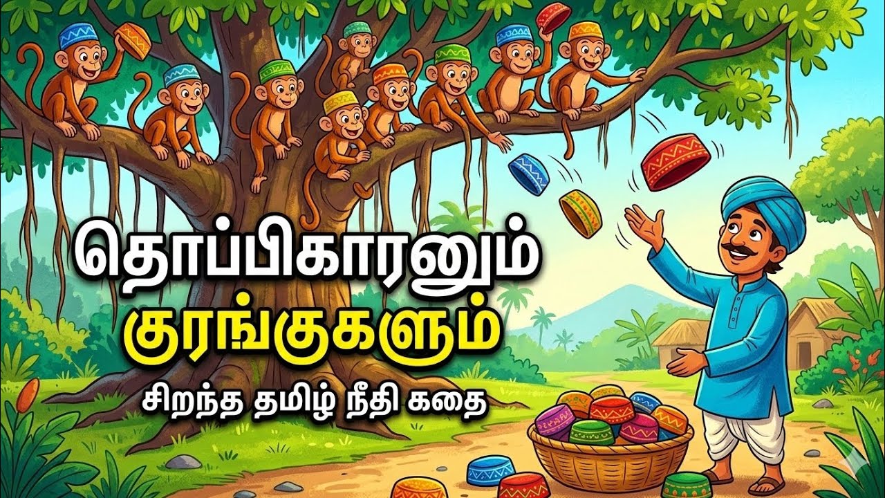 தொப்பிகாரனும் குரங்குகளும் | தமிழ் நீதிக் கதைகள் | Kids Stories Tamil