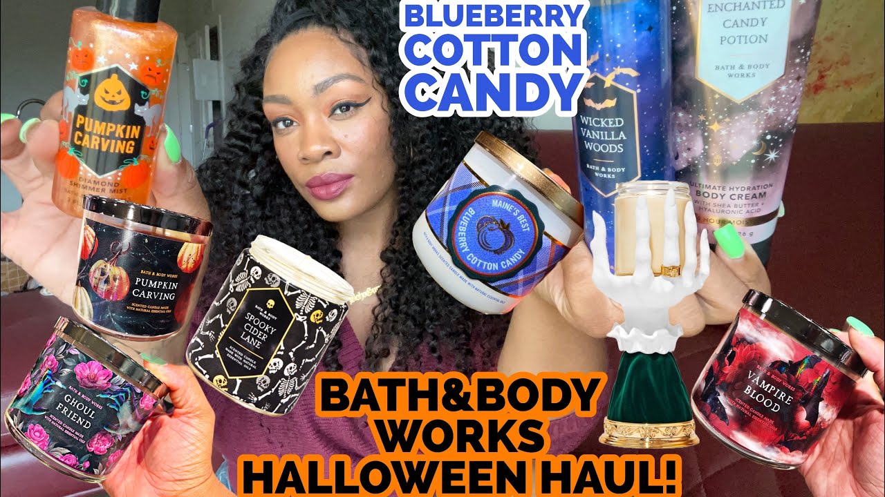 HALLOWEEN AT BATH AND BODY WORKS HAUL! BLUEBERRY COTTON CANDY TEST CANDLE!