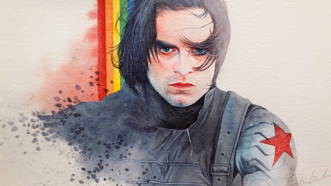 🌈 Sebastian Stan / Bucky Barnes / Avengers  - Watercolor Portrait