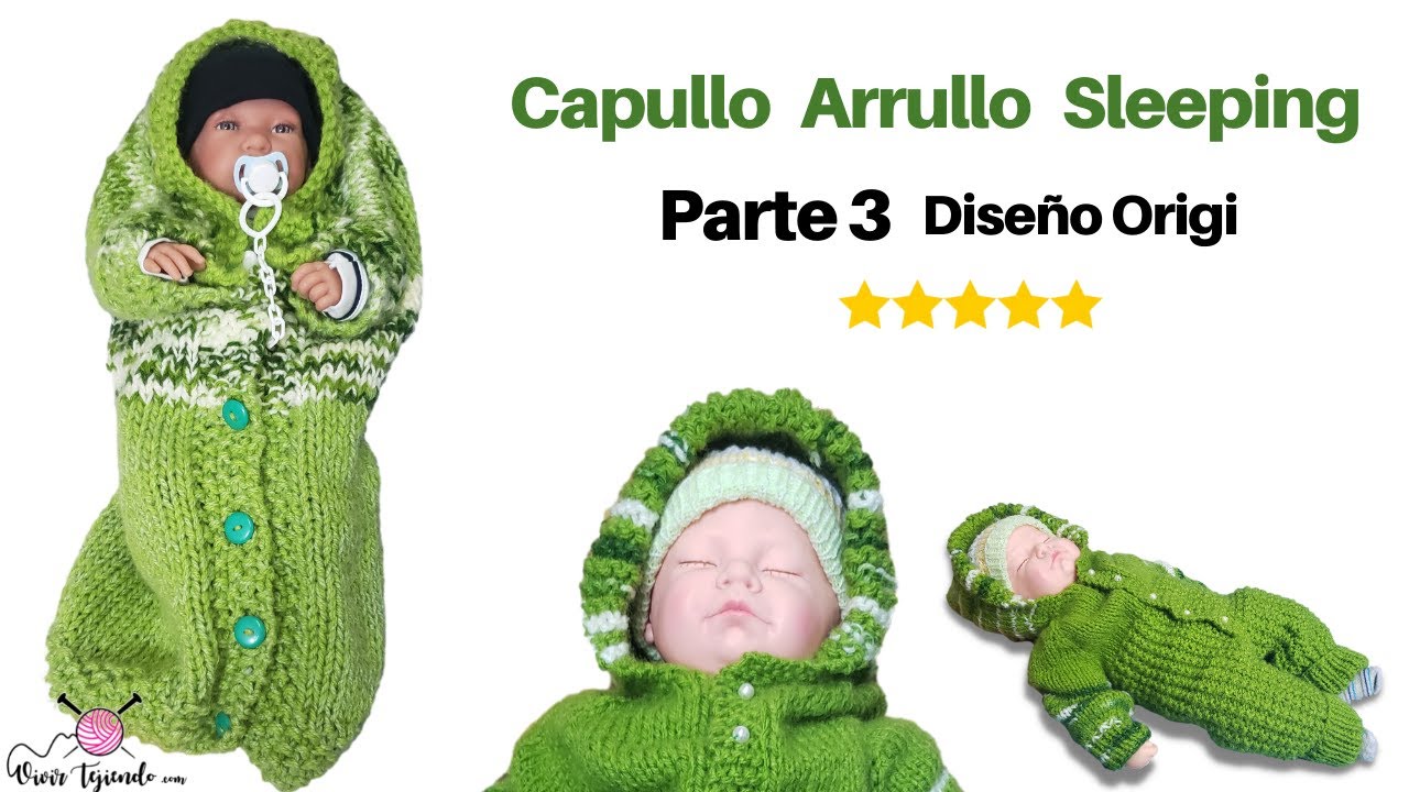 👶 Capullo Sleeping de Bebé a Dos Agujas ✅ Diseño Original 3 a Palitos – Vivirtejiendo