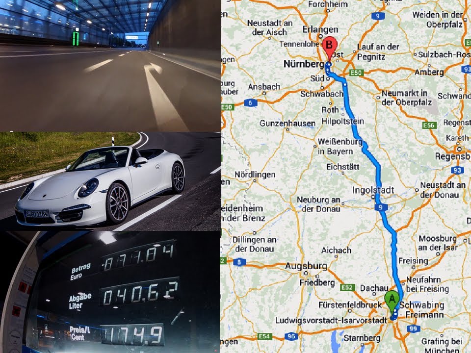 Porsche 911 4S Cabrio - Autobahn A9 von München nach Nürnberg