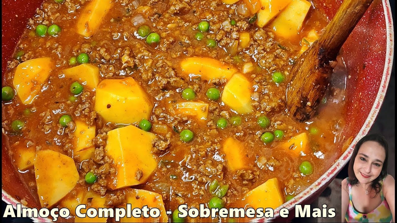 Nosso Almoço Completo - Fiz Carne Moida com Batatas - Sobremesa e Mais