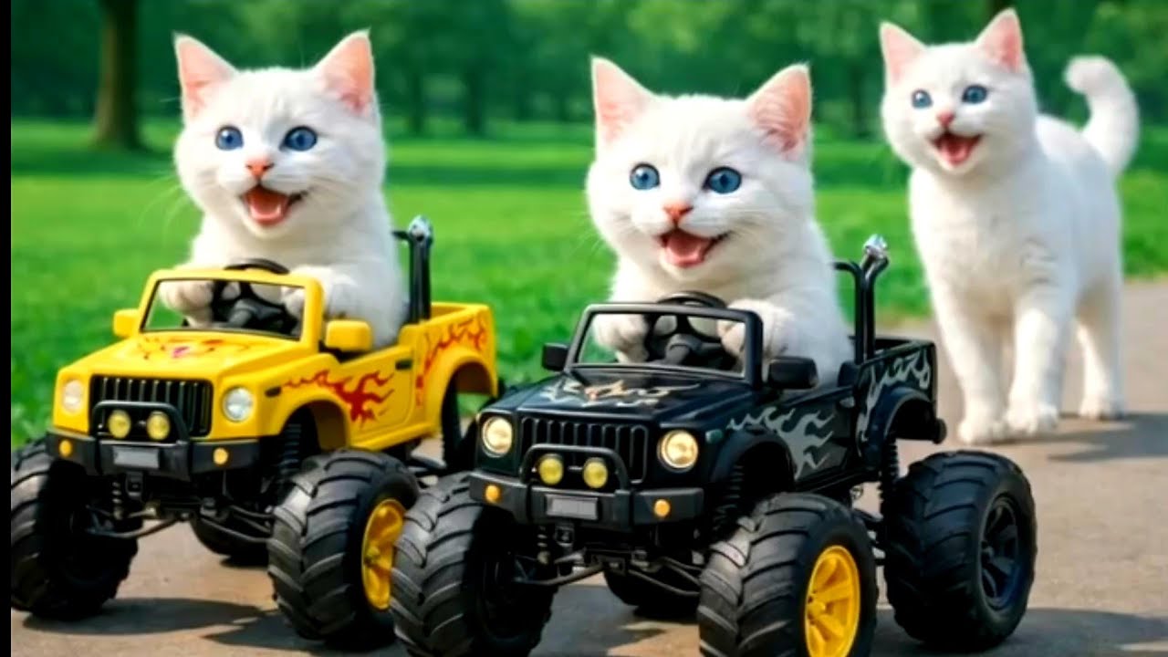 Baby Cats Race in Mini Monster Cars 🚗🐾🐈 | Funny and Adorable Cat Family Adventure