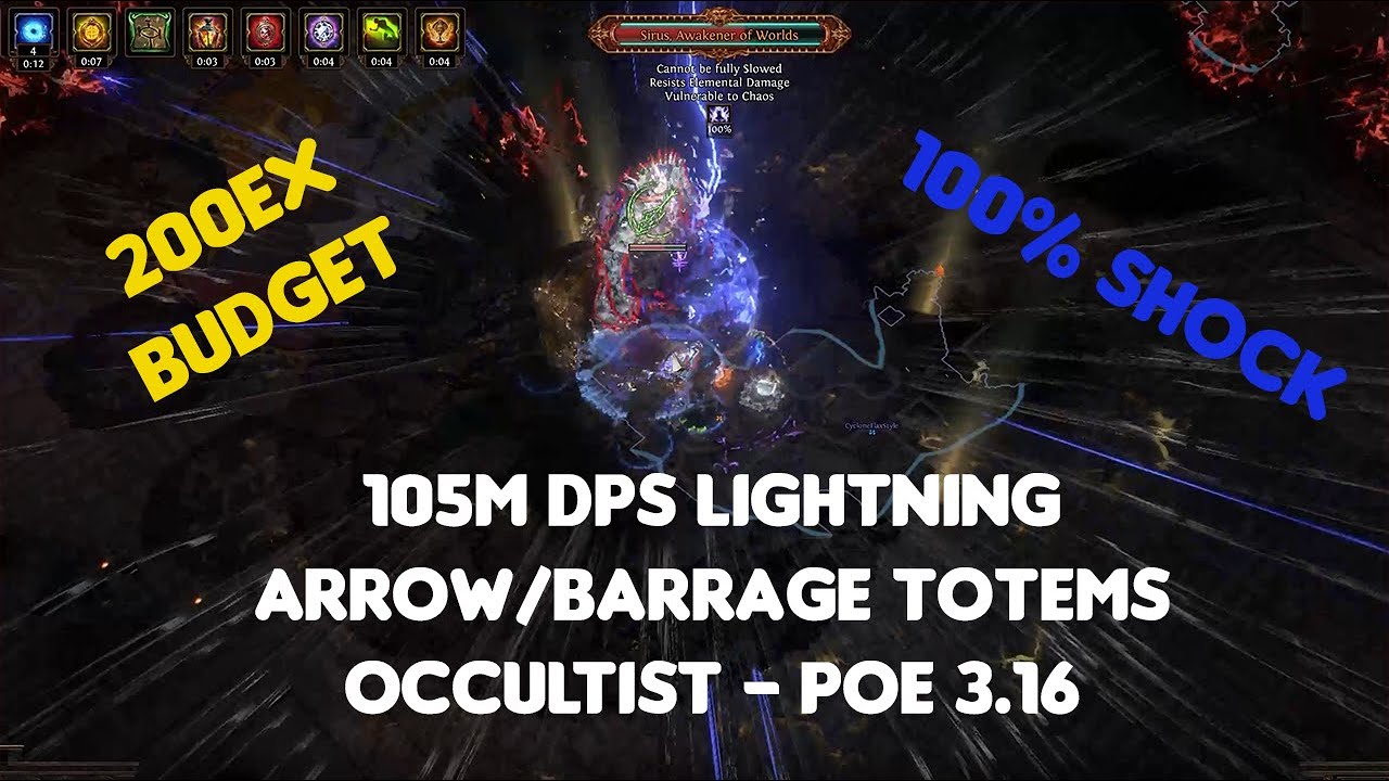 [PoE 3.16] 105M DPS Lightning Arrow + Barrage Totems Occultist Build Showcase