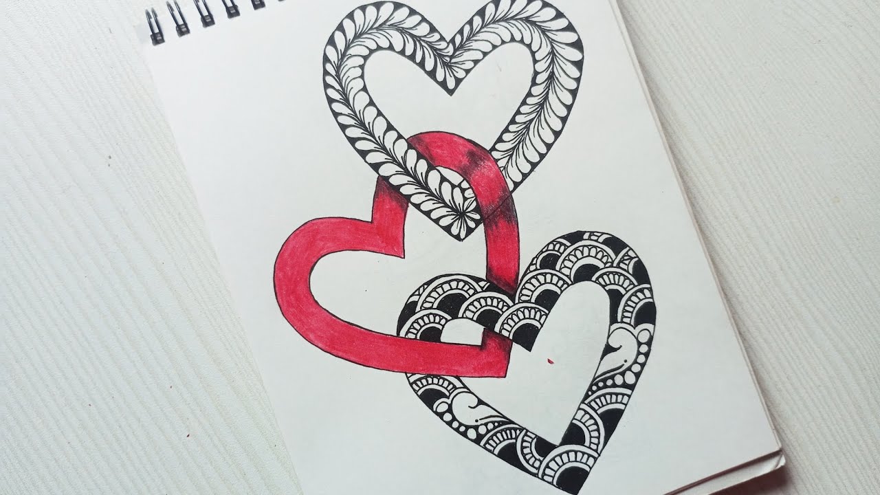 Valentine's Special Zentangle drawing || Zentangle pattern for begginers || Relaxing drawing 