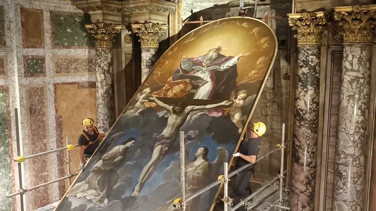 23 October 2023 - The altar painting of the Holy Trinity by Guido Reni taken down for an exposition.