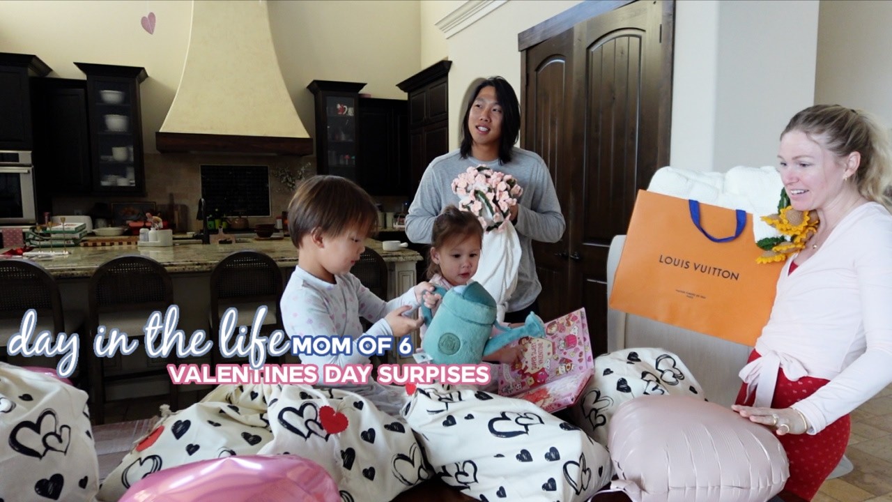 valentines day surprise 🥺💘day in the life of a mom of 6, opening gifts & day in the pool!